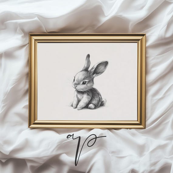 Antique Nursery Baby Hare Print Cute Rabbit Vintage Wall Art Farmhouse Wall Art Neutral Nursery Painting A4145