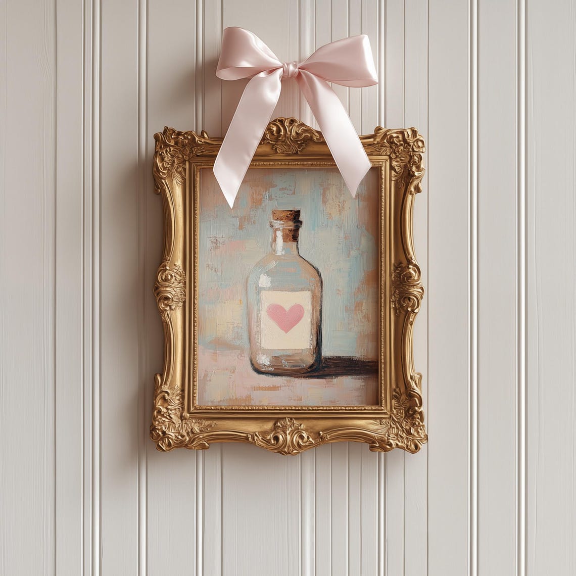 Pink Heart Love Potion Bottle Still Life Impressionist Wall Art - Image 2