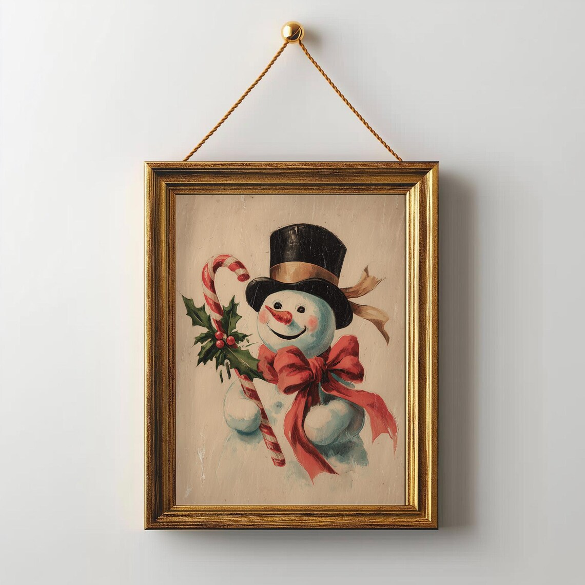 Vintage Snowman Christmas Art Print, Retro Holiday Decor