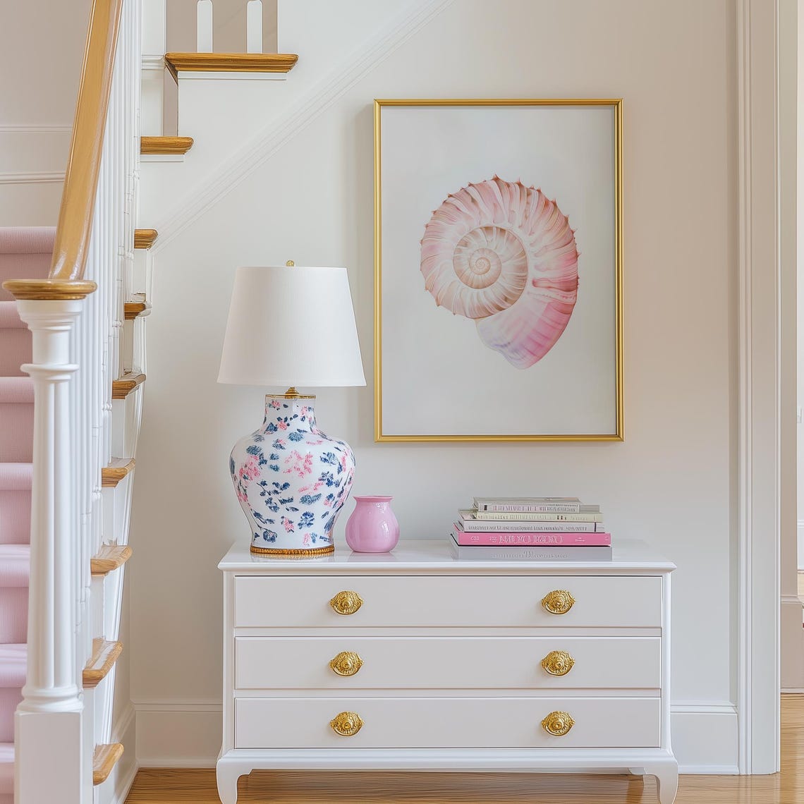 Pink Nautilus Shell Watercolor Coastal Beachy Elegant Art Poster - Image 4