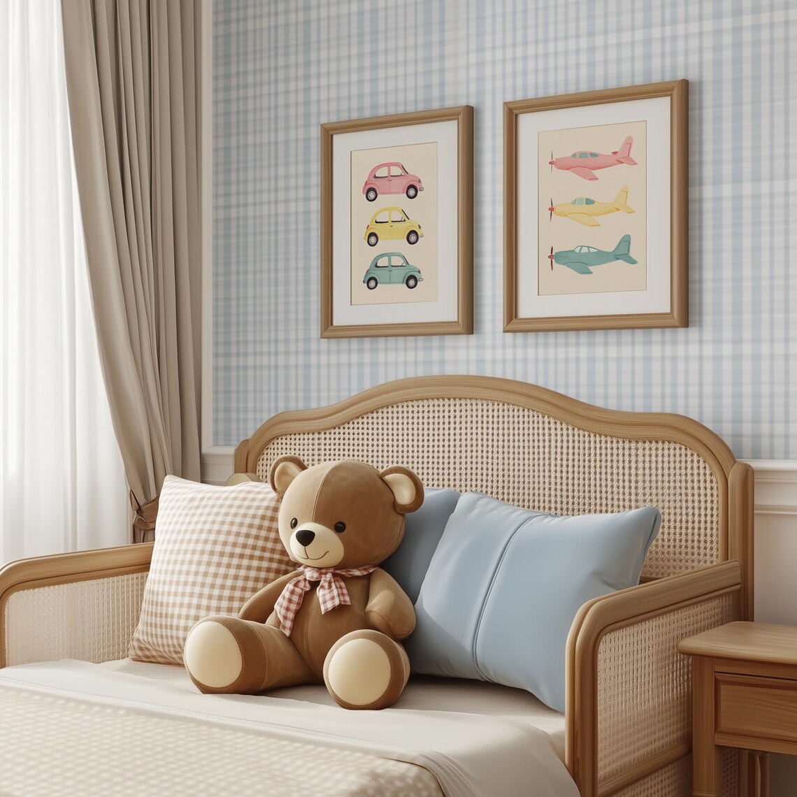 Pastel Cars And Airplanes Nursery Wall Art Duo For Kids Room