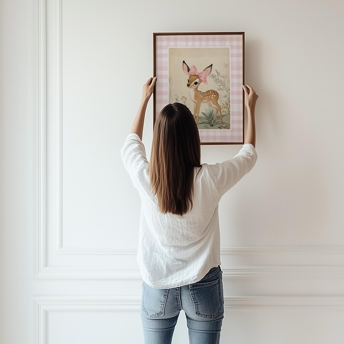 Baby Deer Fawn Pink Bow Vintage Nursery Woodland Girl Room Poster - Image 3