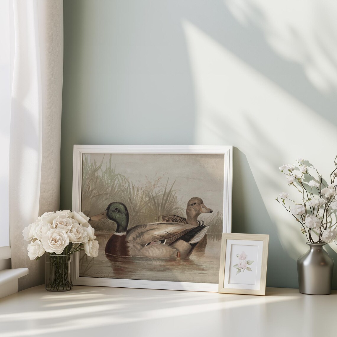Mallard Ducks Pair Swimming Vintage Wildlife Pond Nature Art Poster - Image 3