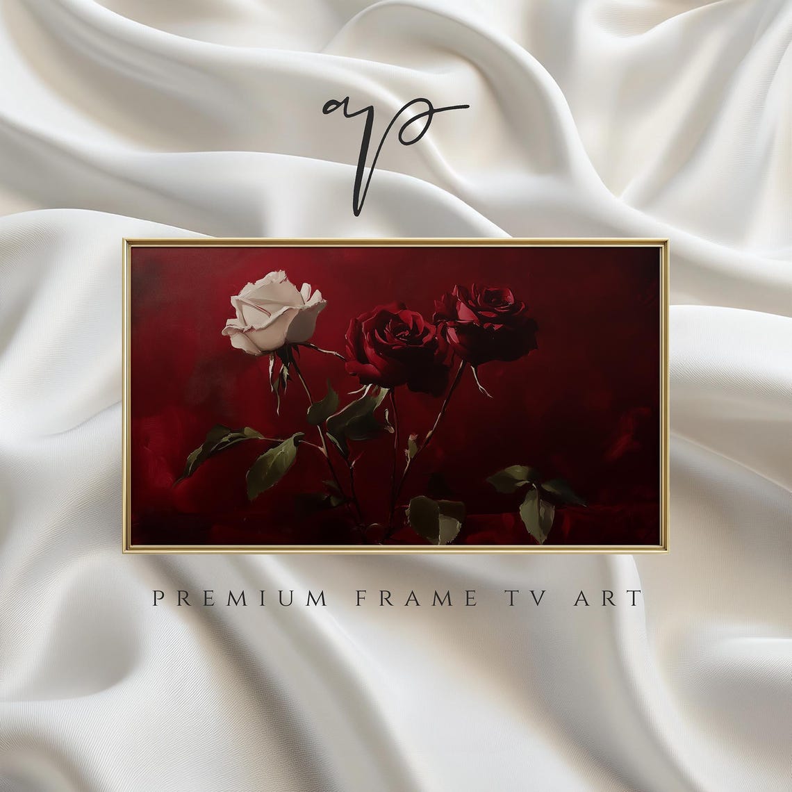 Valentines Frame Tv Art Moody Red Roses Tv Art Vintage Botanical Flowers Oil Painting Farmhouse Romantic Art Painting Screensaver Ta650