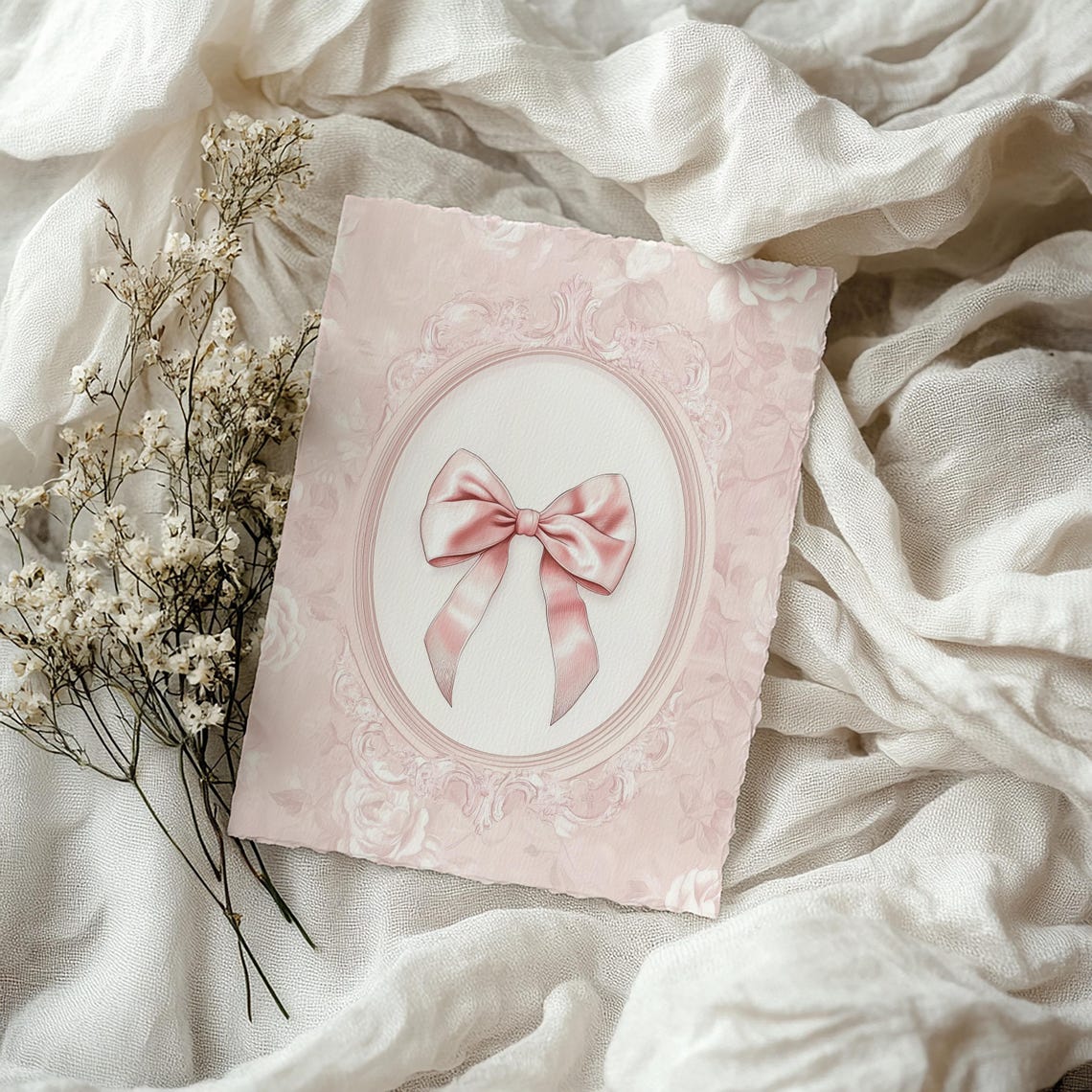 Pink Satin Bow Rococo Oval Frame Grandmillennial Girly Poster - Image 3