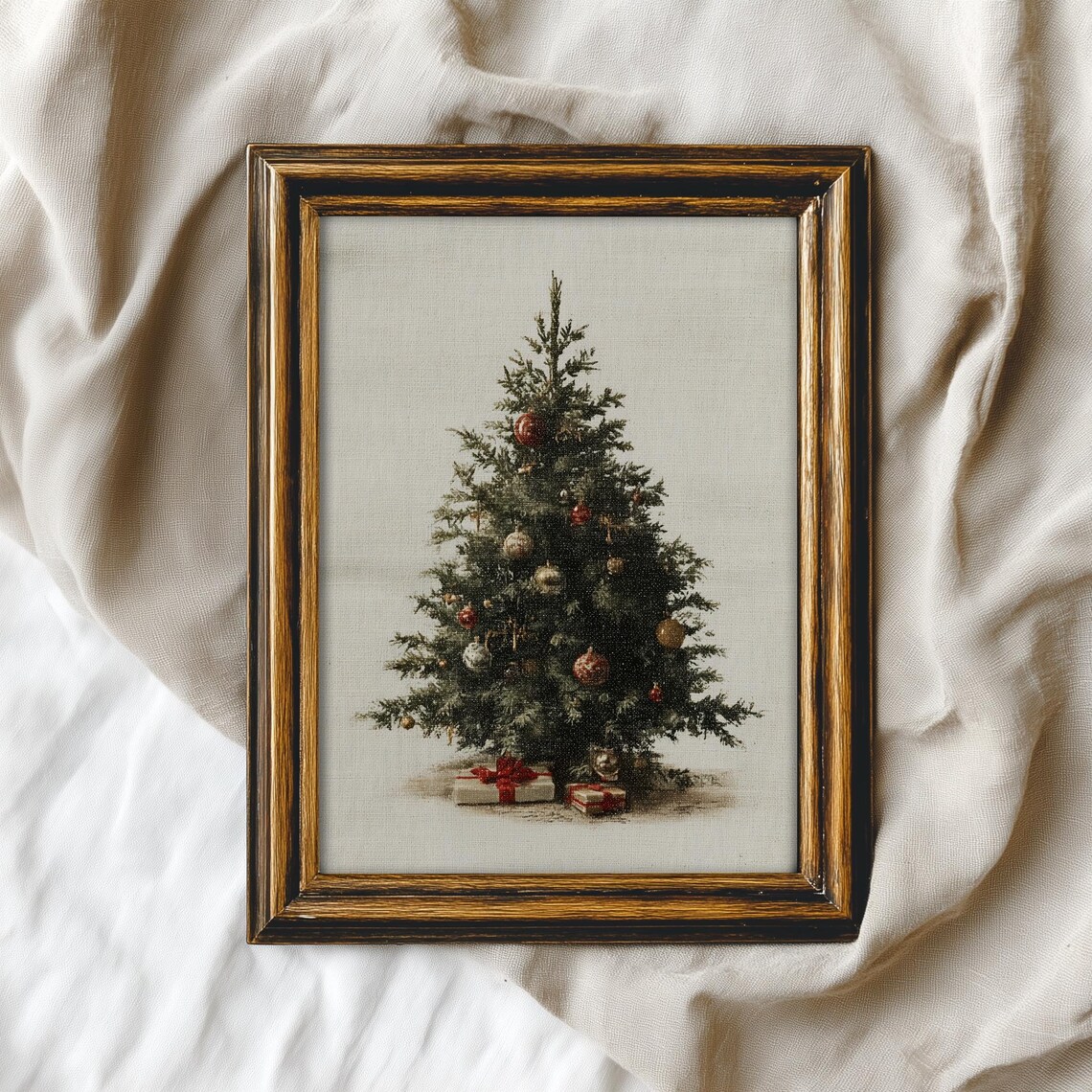 Nordic Evergreen Christmas Tree Wall Art Heritage Winter Botanical Print Rustic Holiday 7227