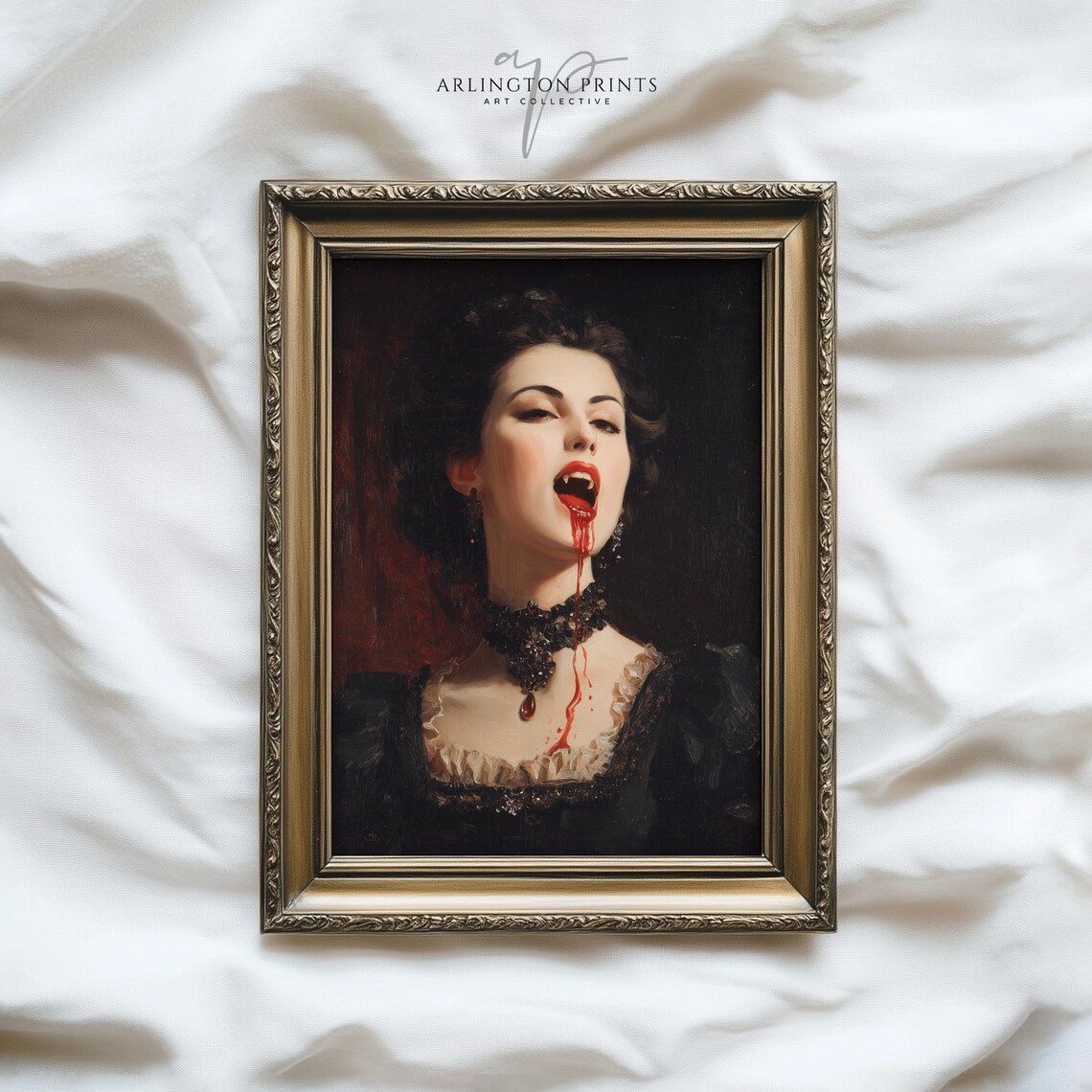 Gothic Vampire Woman Portrait Poster Dark Halloween Bloody Gothic Decor