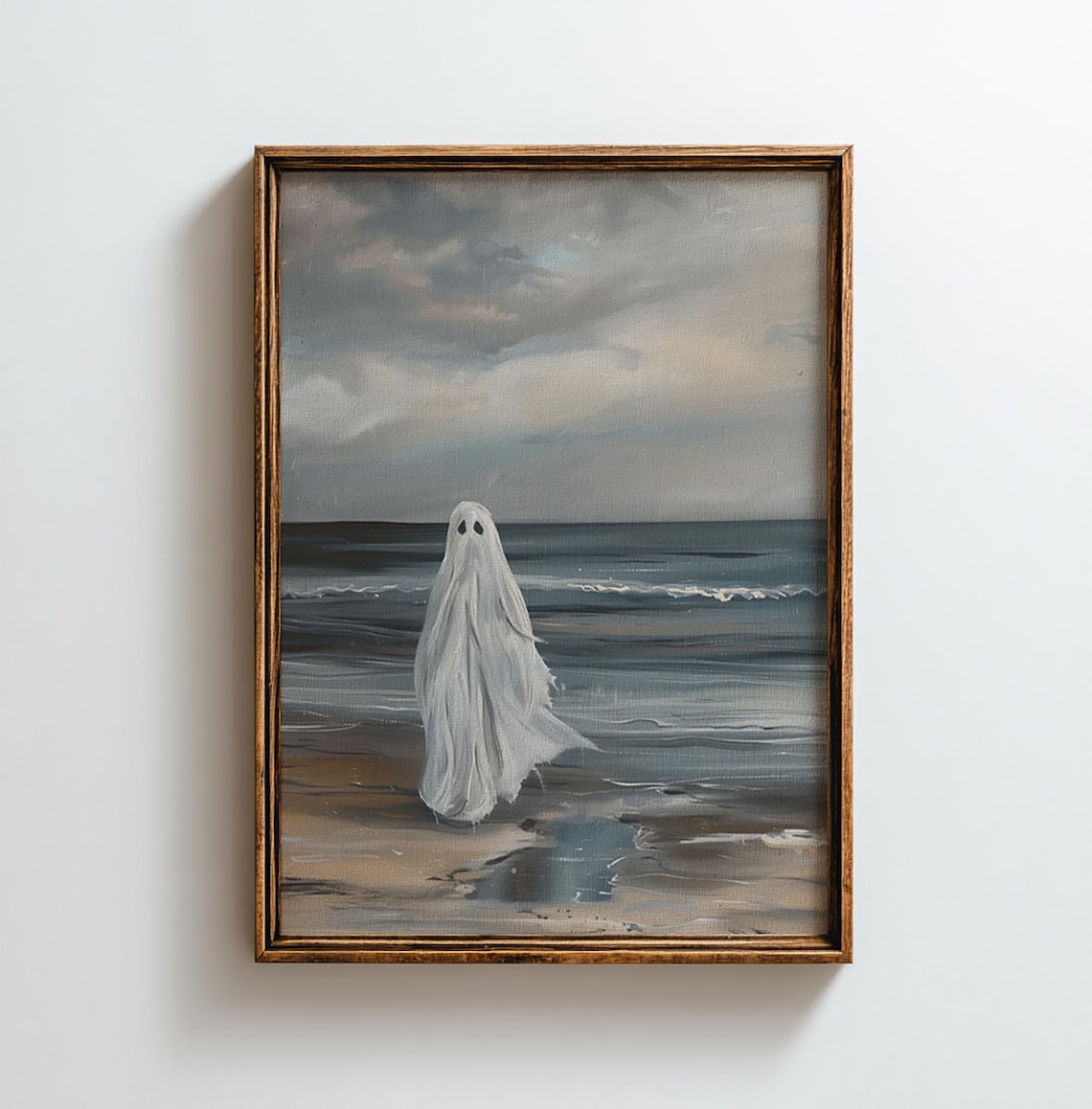Ghost on the Beach Moody Coastal Oil Painting Spooky Halloween Poster