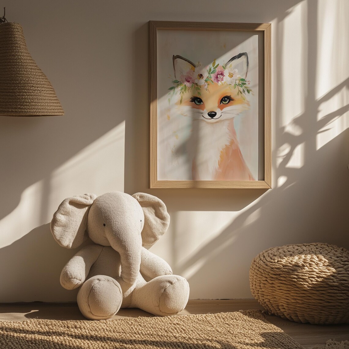 Baby Fox Flower Crown Watercolor Cute Woodland Nursery Print - Image 3