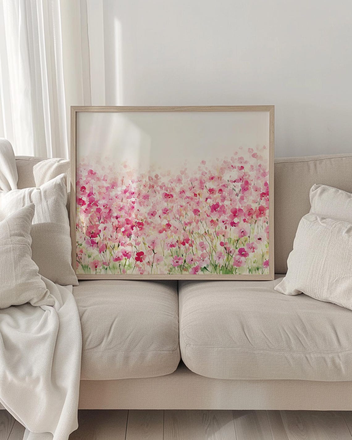 Pink Wildflower Meadow Watercolor Impressionist Floral Art Print - Image 2