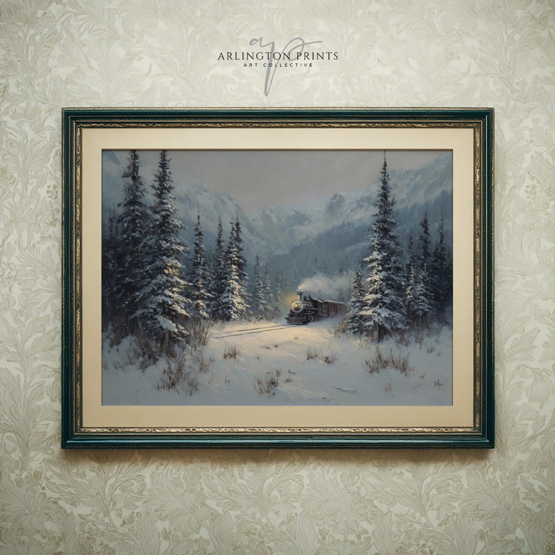Snowy Mountain Steam Train Winter Forest Classic Christmas Poster