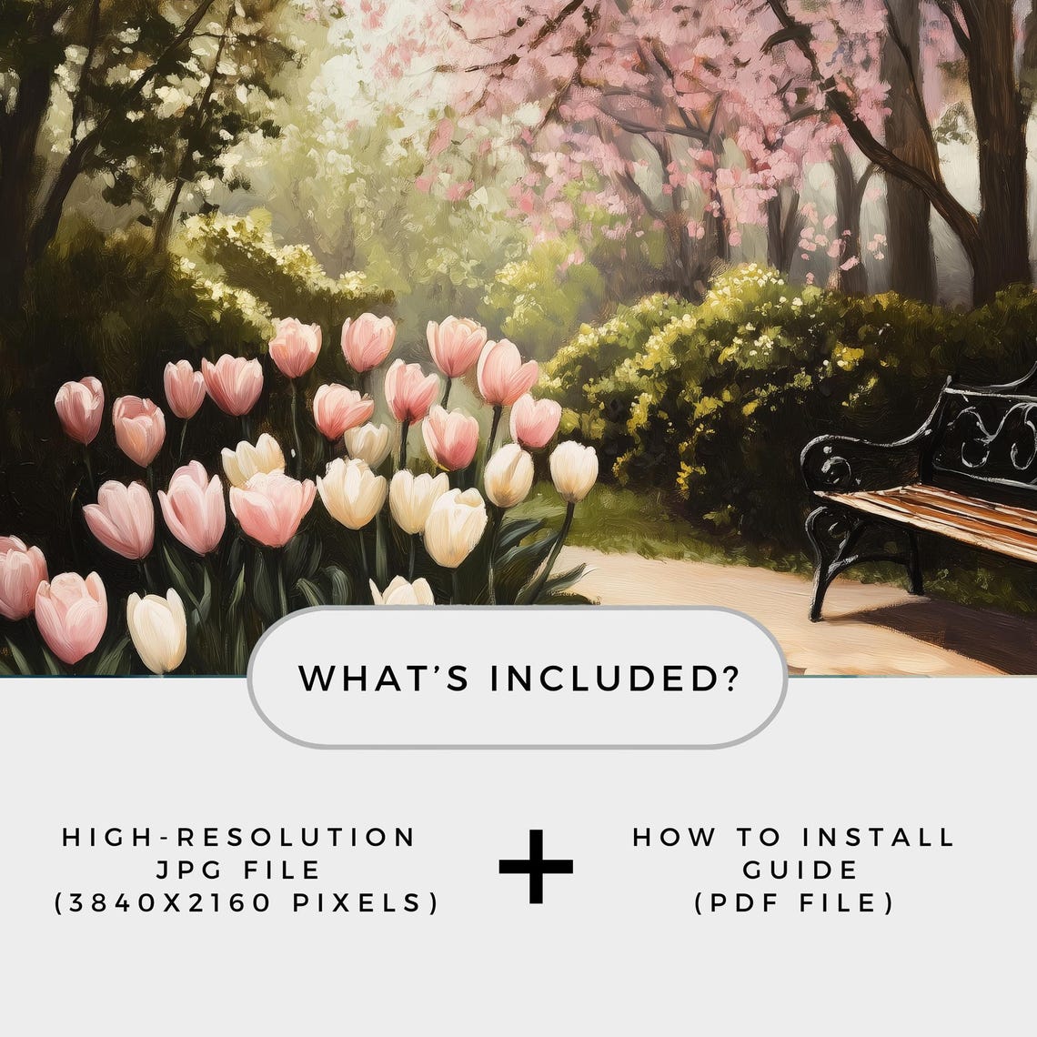 Spring Tulip Garden Path Bench Pastel Frame TV Digital Art Poster - Image 4