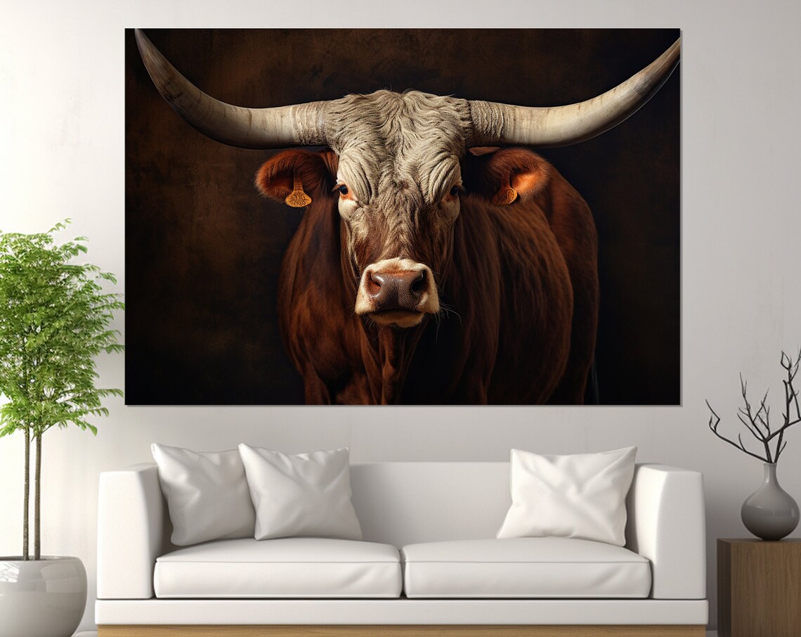 Texas Longhorn Art Print, Farm Animal Wall Decor