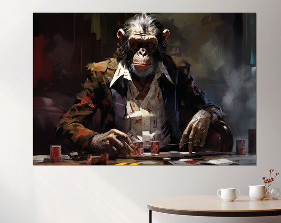 Monkey At Poker Table, Abstract Poker Art Print