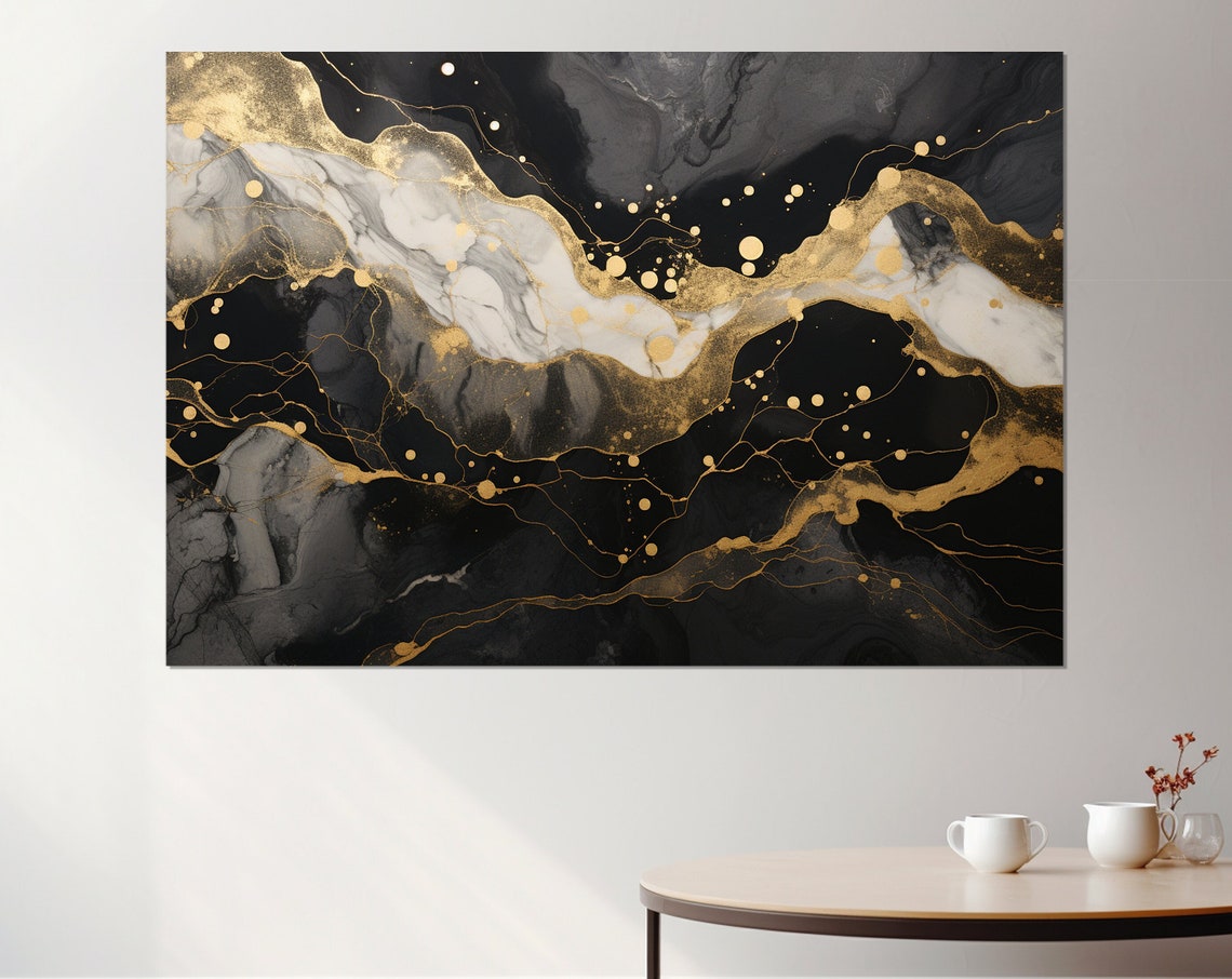 Black Marble Gold Veins Dark Abstract Luxury Modern Elegant Poster