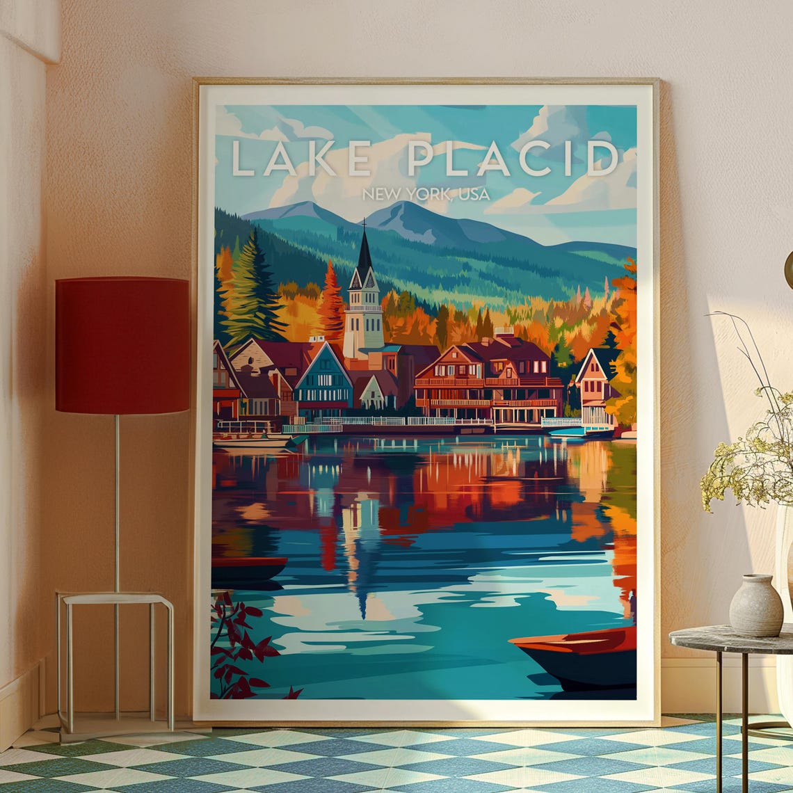 Lake Placid New York Adirondack Autumn Village Lake Reflection Poster - Image 2