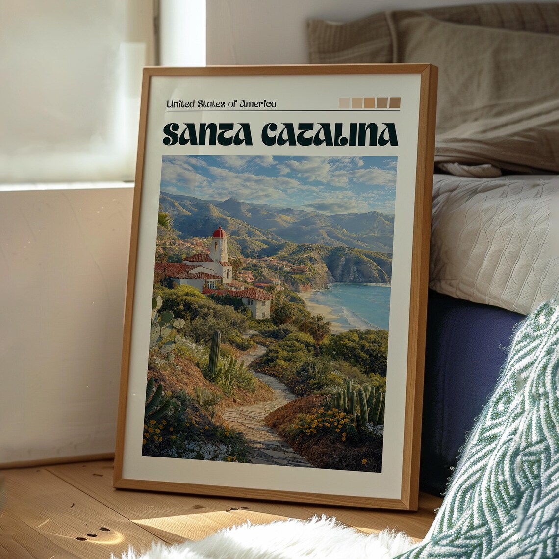 Santa Catalina Island California Mission Village Vintage Travel Poster - Image 3