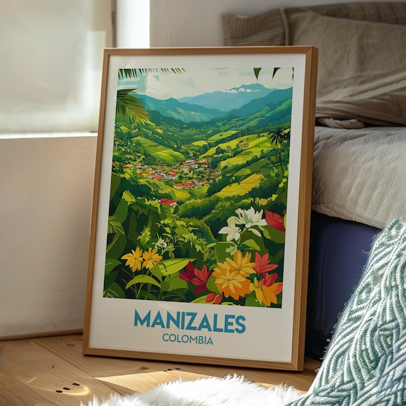 Manizales Colombia Coffee Region Green Valley Village Landscape Poster