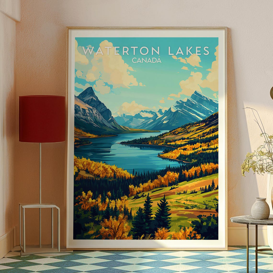 Waterton Lakes Canada Alpine Lake Peaks Golden Autumn Forest Poster - Image 2