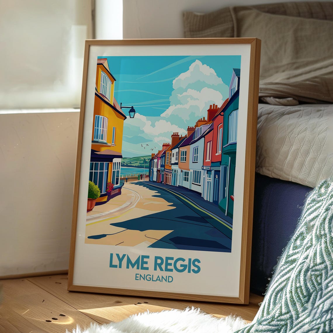 Lyme Regis England Colorful Coastal Seaside Street Travel Poster - Image 3