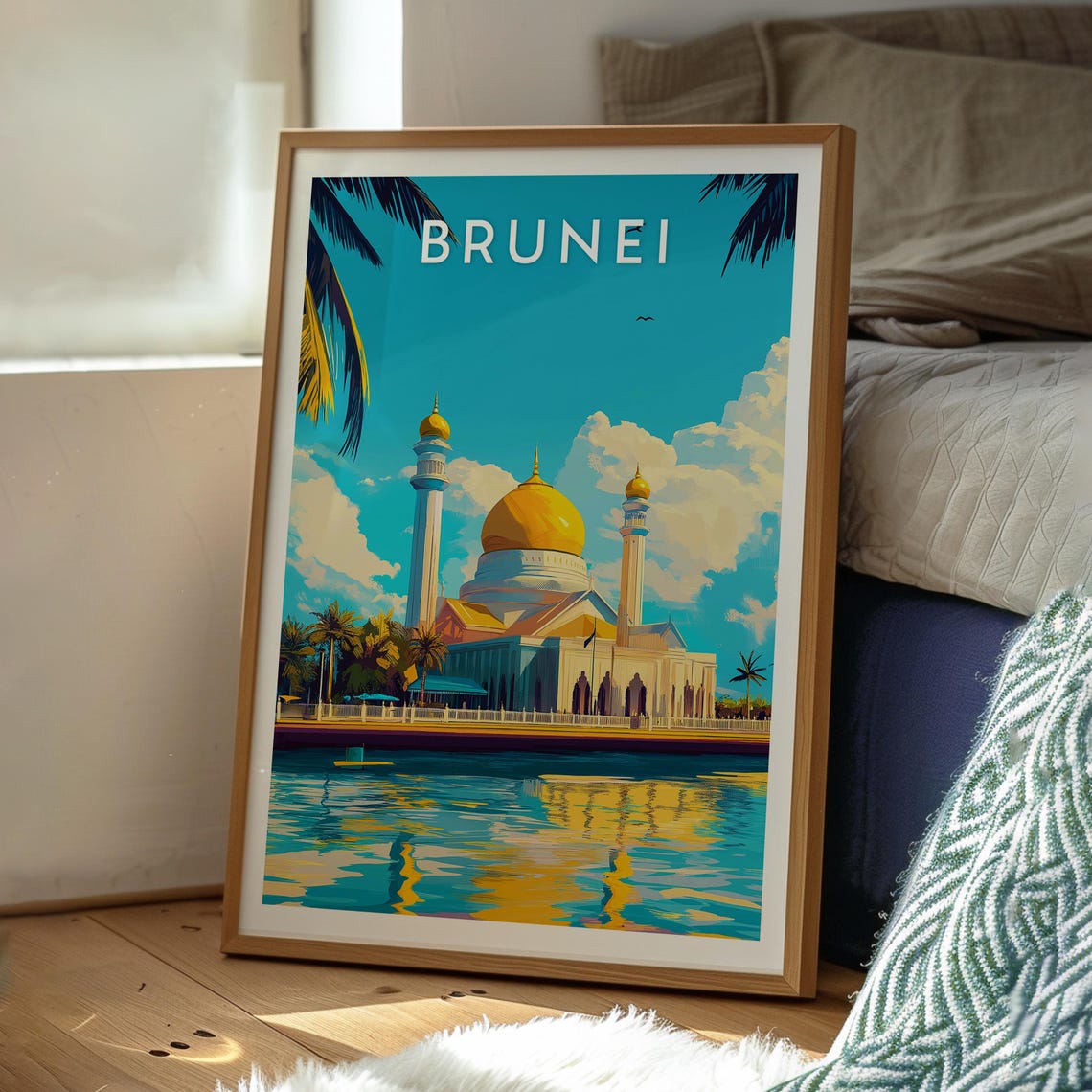 Brunei Golden Dome Mosque Waterfront Reflection Travel Poster - Image 3