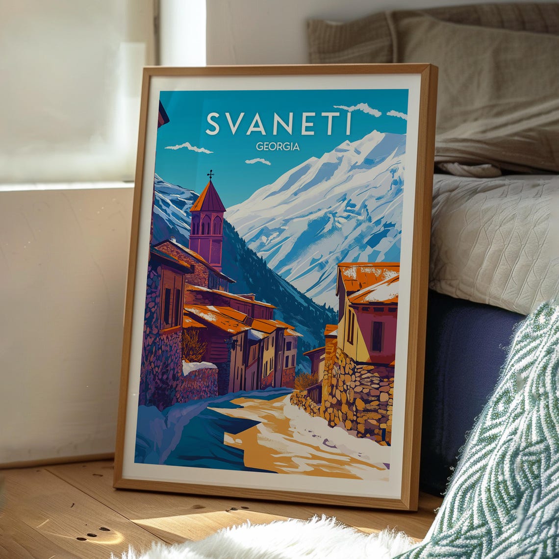 Svaneti Georgia Snowy Peaks Village Retro Vintage Travel Poster - Image 3