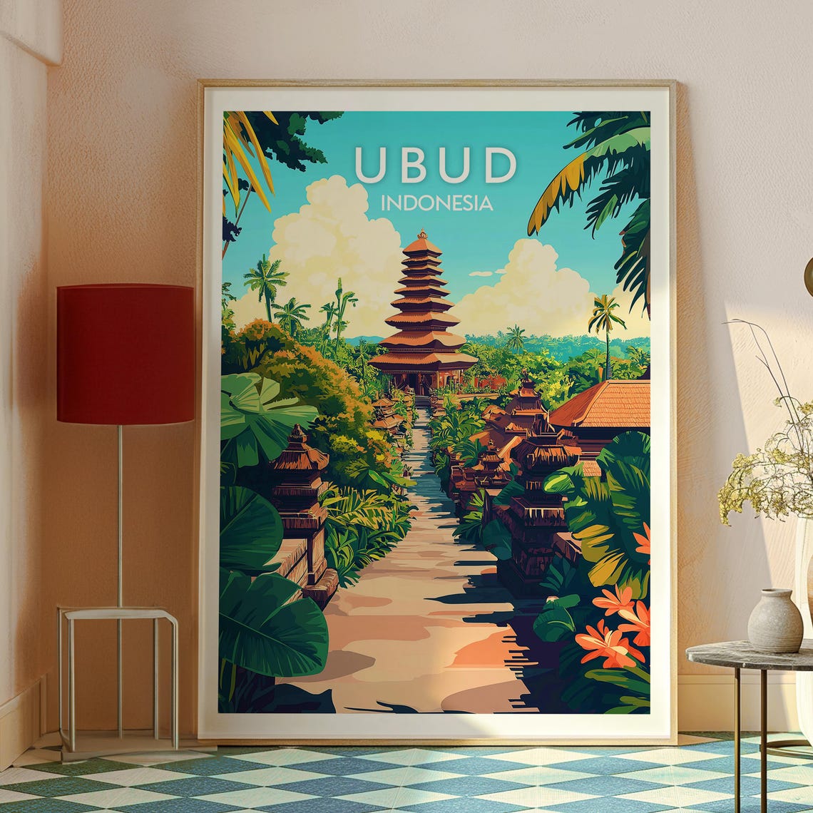 Ubud Indonesia Bali Temple Jungle Pathway Vintage Travel Poster - Image 2