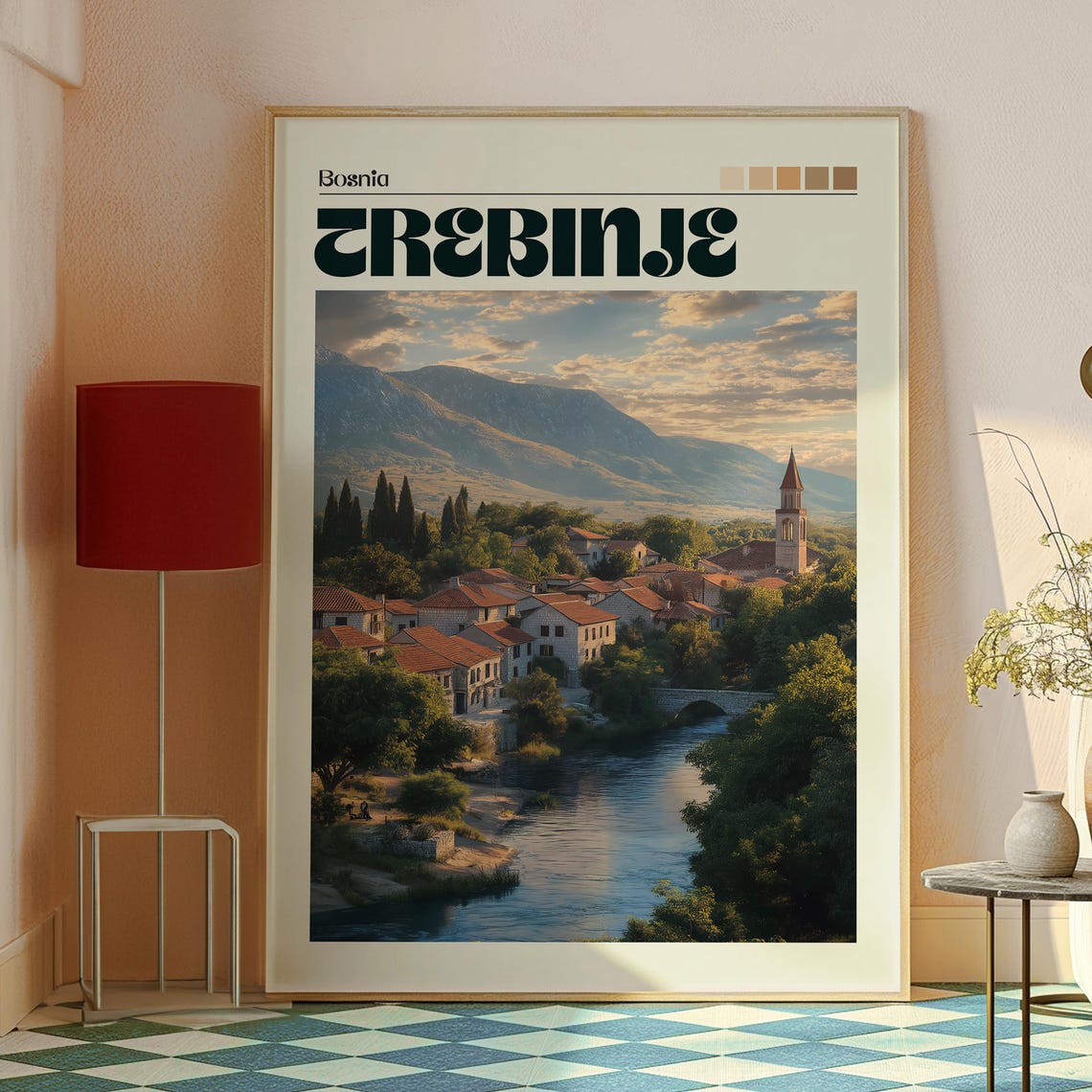 Trebinje Bosnia Old Town River Bridge Sunset Retro Travel Poster - Image 2
