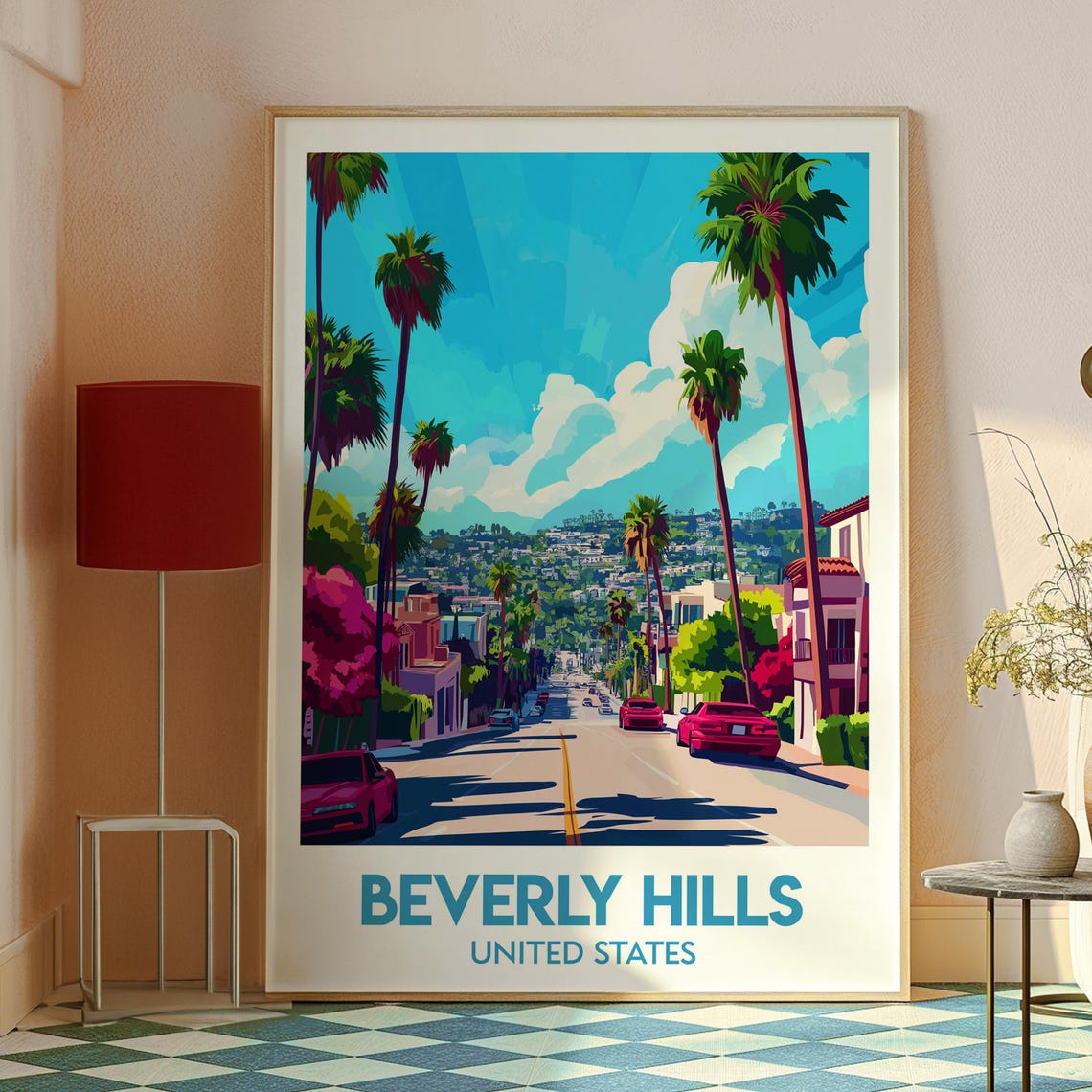 Beverly Hills United States Palm Lined Street Vintage Travel Poster - Image 2