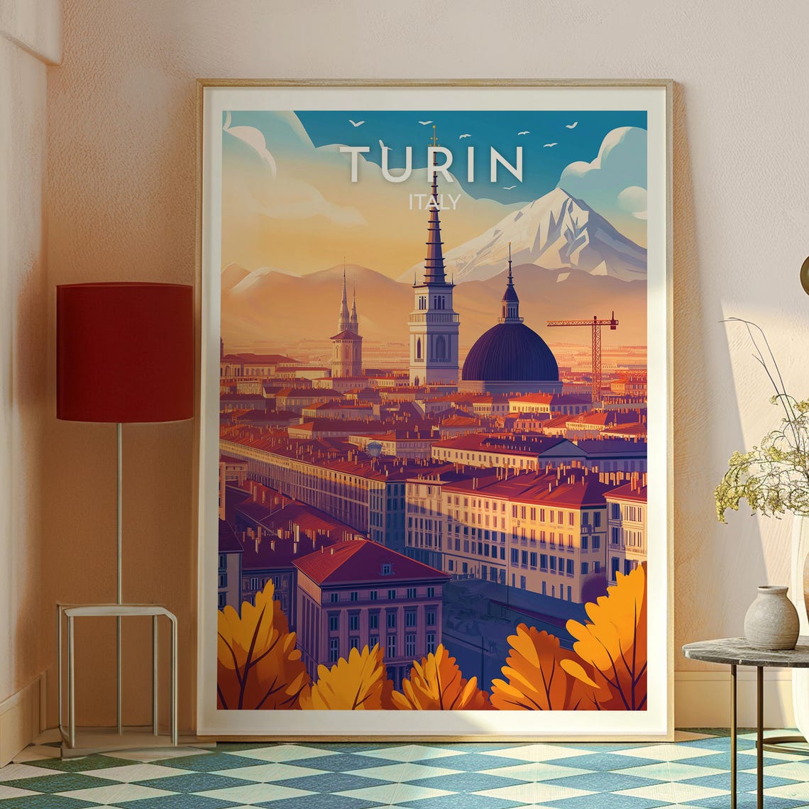 Turin Italy City Skyline Alps Sunset Glow Vintage Travel Poster - Image 2