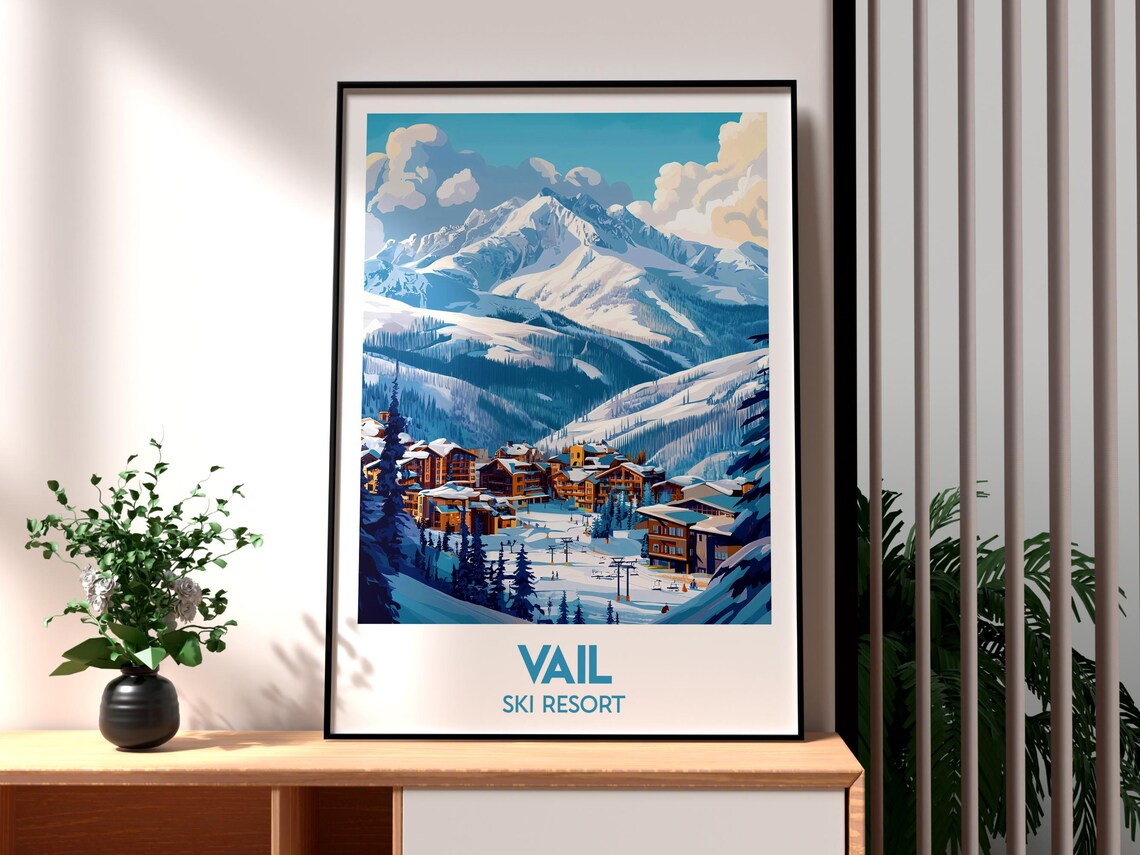 Vail Ski Resort Colorado Snowy Slopes Village Winter Travel Poster