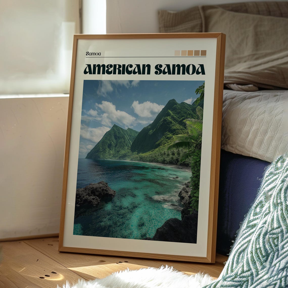 American Samoa Lush Tropical Coast Peaks Island Travel Poster - Image 3