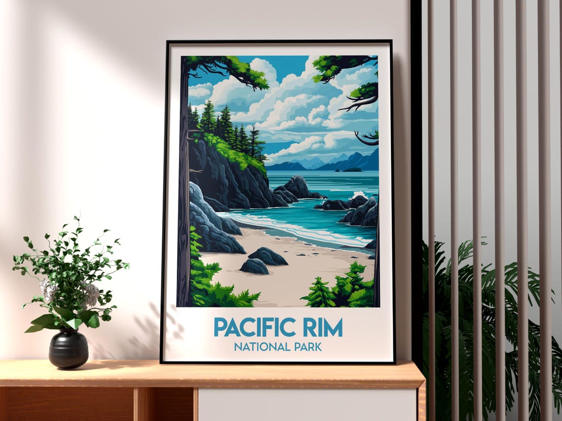 Pacific Rim National Park Rugged Coast Waves and Rainforest Poster