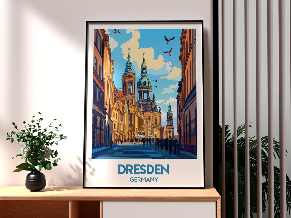 Dresden Germany Frauenkirche Old Town Street Scene Travel Poster