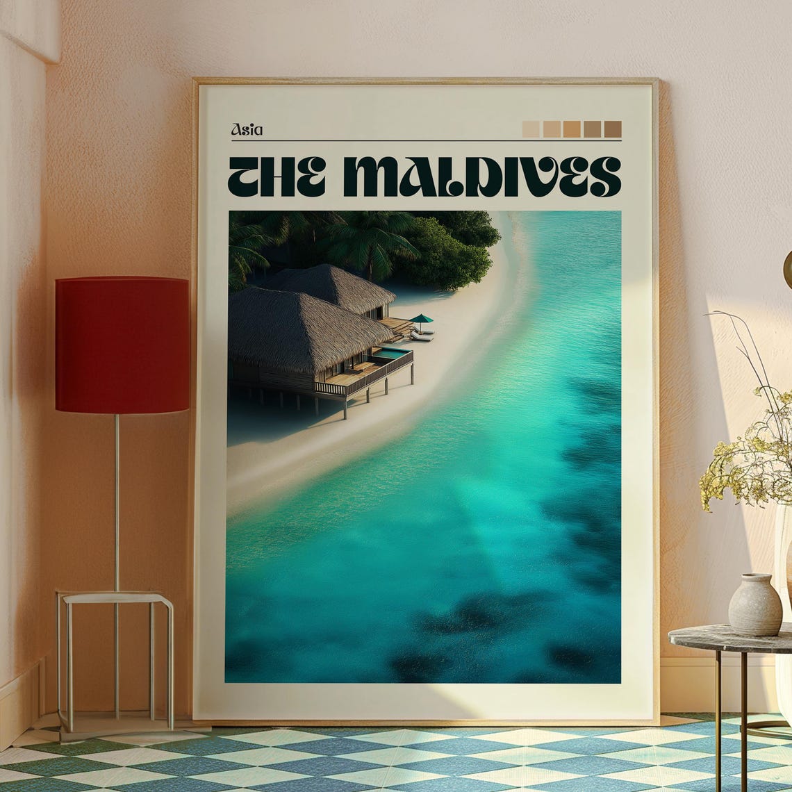The Maldives Overwater Bungalow Turquoise Lagoon Travel Poster - Image 2
