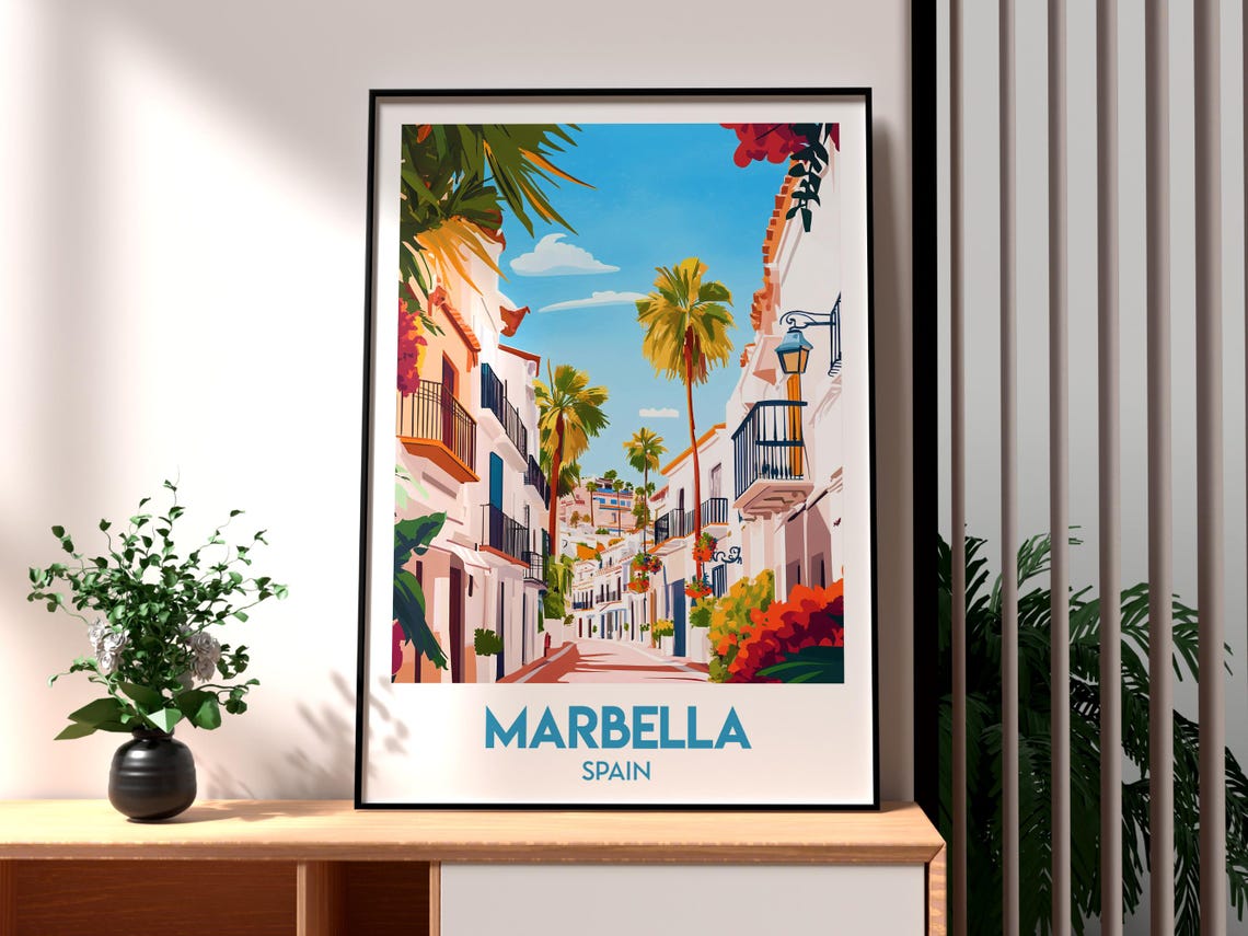 Marbella Spain Costa del Sol Old Town White Street Travel Poster