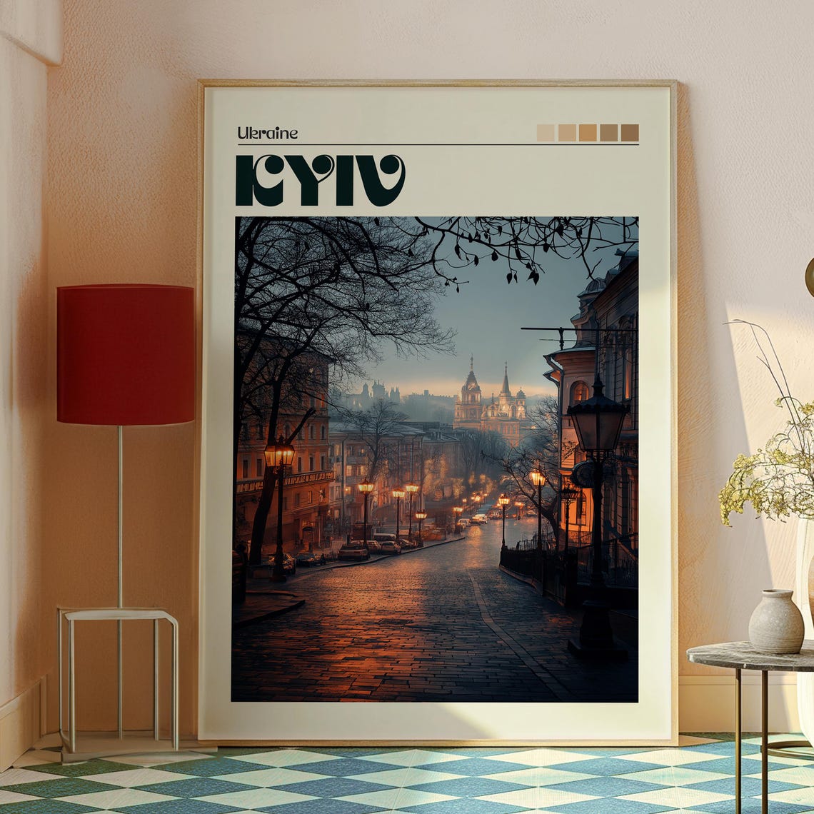 Kyiv Ukraine Rainy Night Historic City Street Lamp Lights Poster - Image 2
