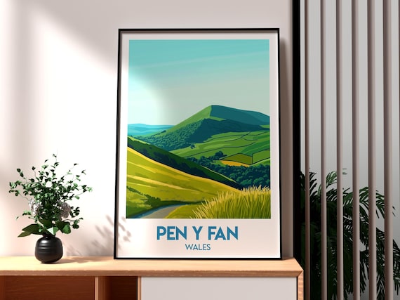 Pen Y Fan Wales Green Mountain Peak Rolling Hills Countryside Poster