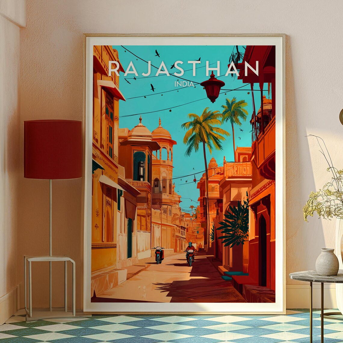 Rajasthan India Golden Heritage Street Palaces City Travel Poster - Image 2