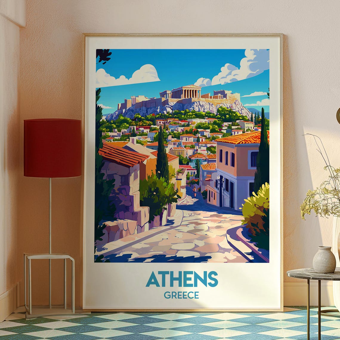Athens Greece Acropolis Parthenon Old Town Street Travel Poster - Image 2