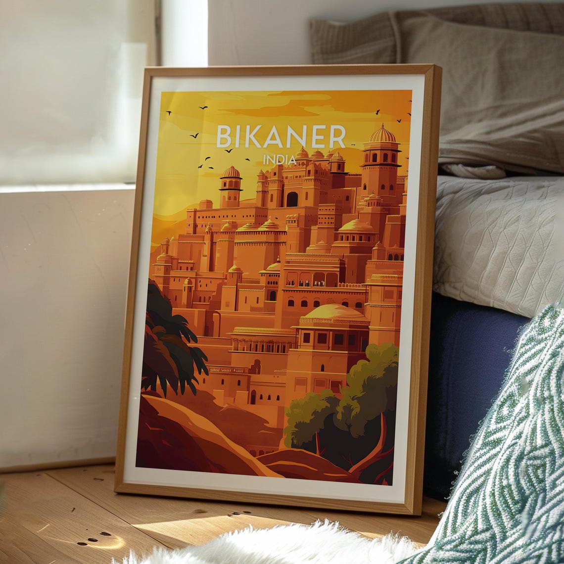 Bikaner India Desert Fort Palace Sunset Golden Sky Travel Poster - Image 3