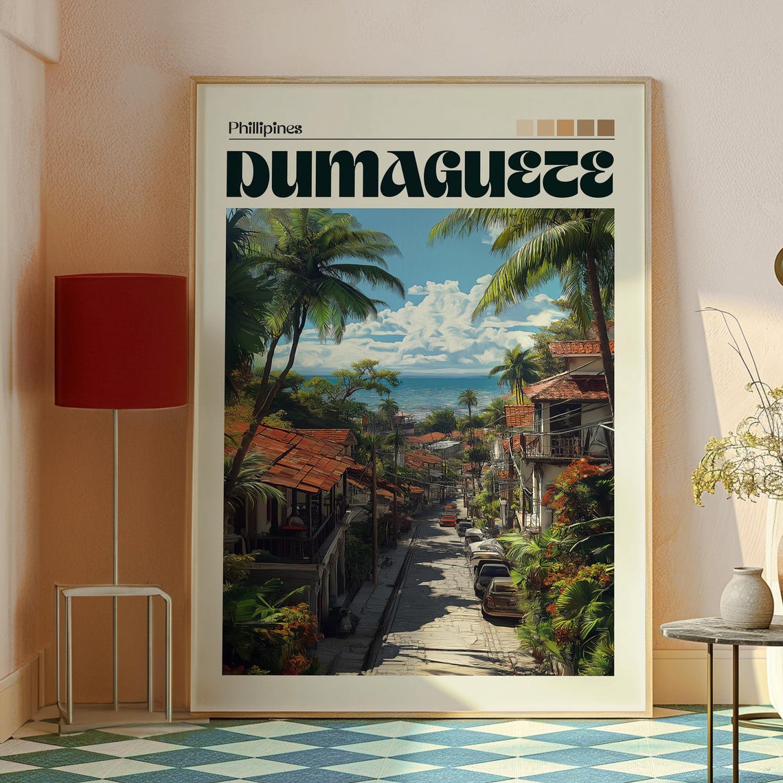 Dumaguete Philippines Tropical Palm Street Seaside Travel Poster - Image 2