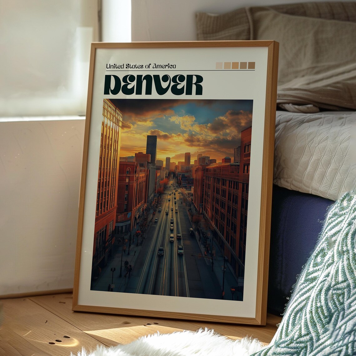 Denver Colorado Mile High City Street Sunset Skyline Travel Poster - Image 3