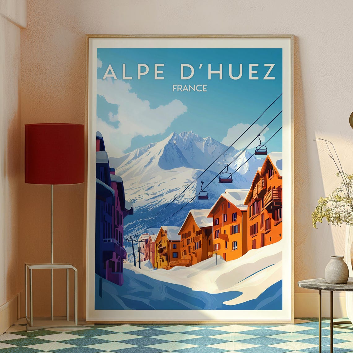 Alpe d'Huez France Ski Resort Chairlift Alpine Village Snow Poster - Image 2