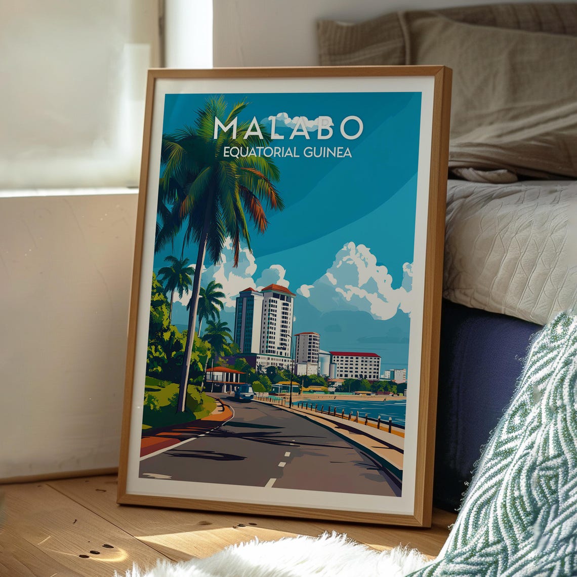 Malabo Equatorial Guinea Waterfront Palm Road Tropical Hotels Poster - Image 3