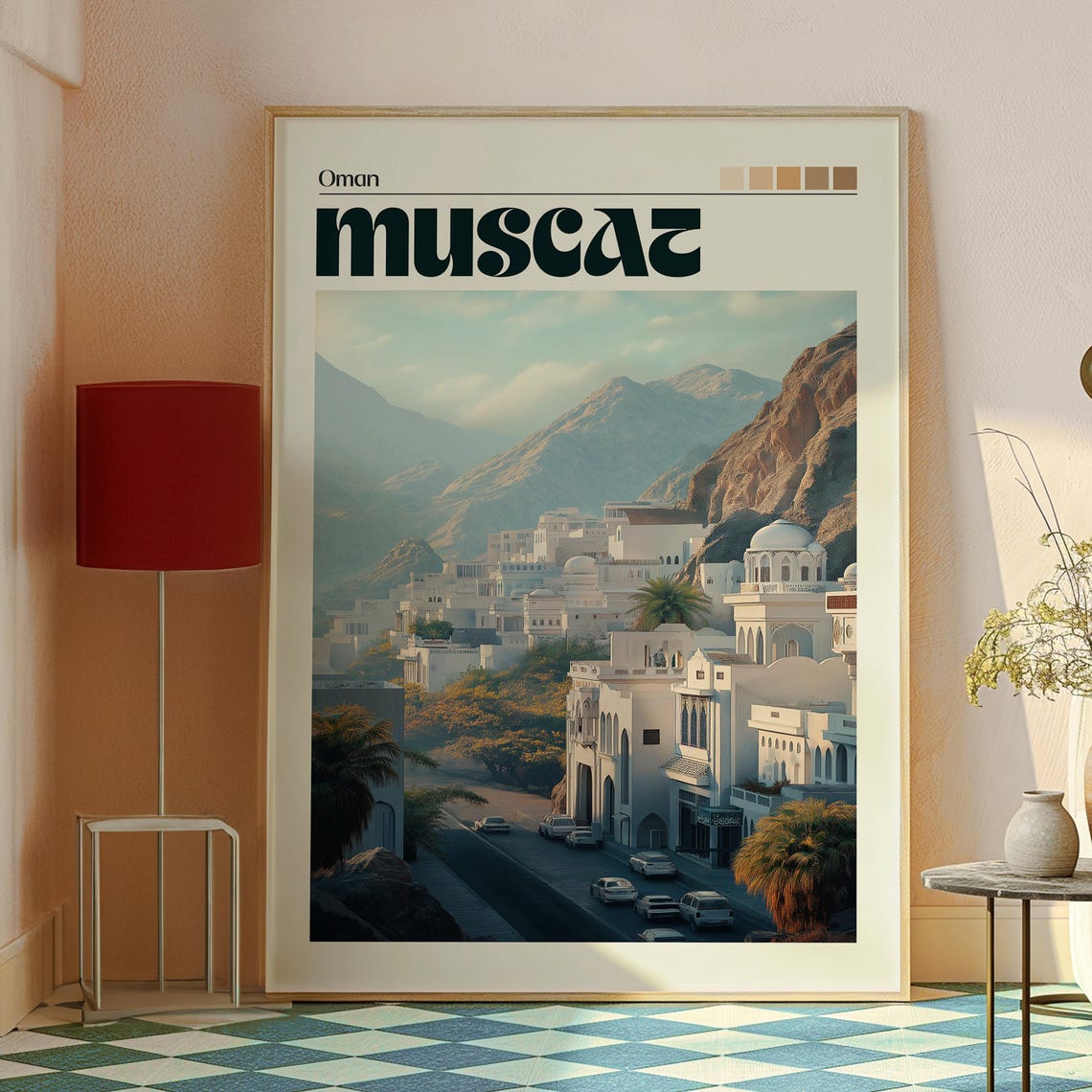 Muscat Oman White City Cliffs Harbor Gulf View Travel Poster - Image 2