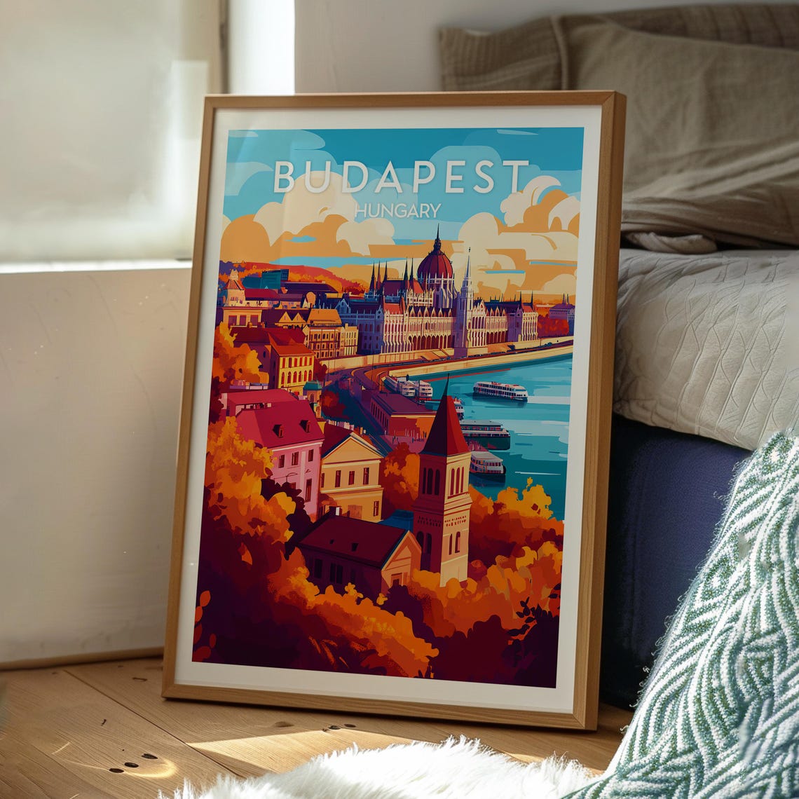 Budapest Hungary Parliament Danube River Autumn Colors Travel Poster - Image 2
