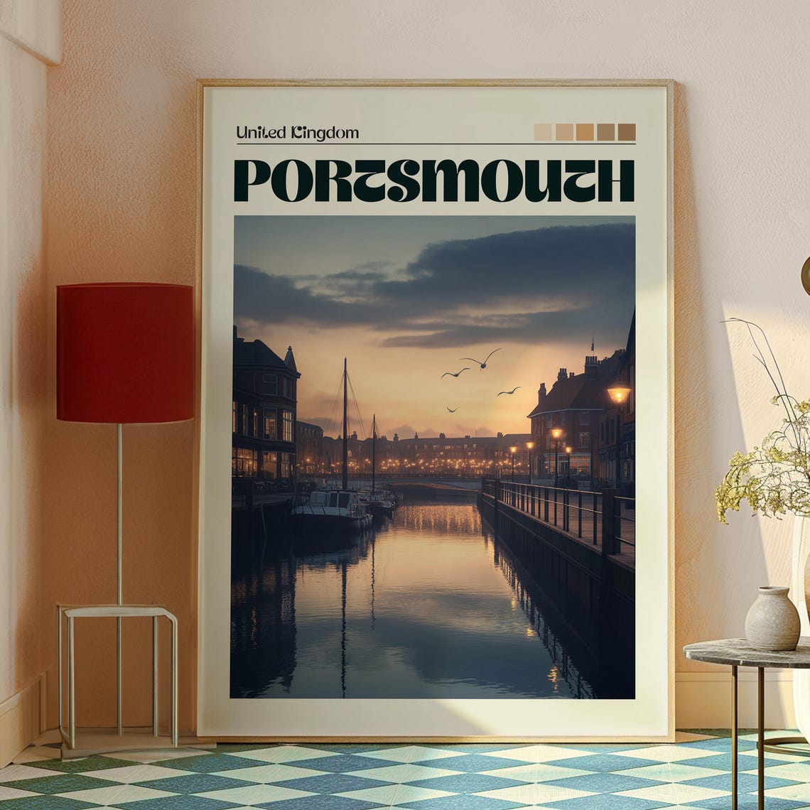 Portsmouth England Harbor Sunset Vintage Retro Travel Poster - Image 2
