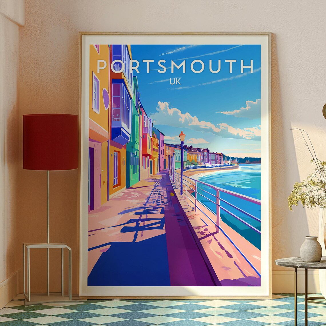 Portsmouth UK Colourful Seafront Promenade City Scene Travel Poster - Image 2
