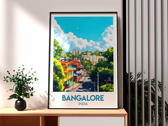Bangalore India Vintage Travel Artwork Skyline Blue Sky City Poster